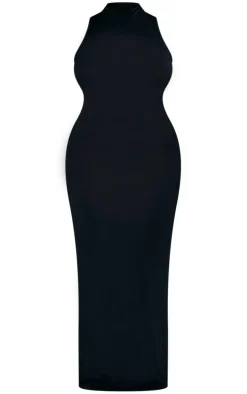 Plus Black High Neck Midaxi Dress