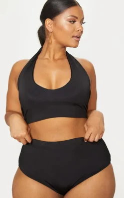 Plus Black High Waist Halterneck Bikini Set