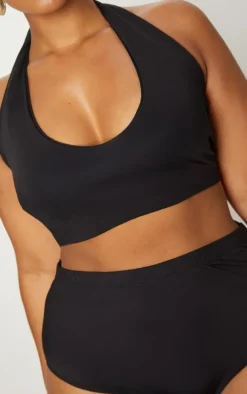Plus Black High Waist Halterneck Bikini Set