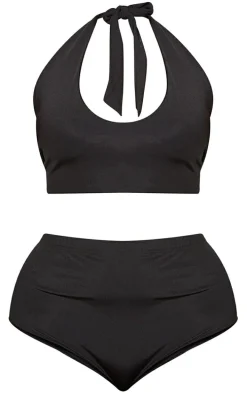 Plus Black High Waist Halterneck Bikini Set