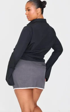 Plus Black Hook And Eye Flare Sleeve Shirt