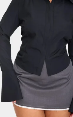 Plus Black Hook And Eye Flare Sleeve Shirt