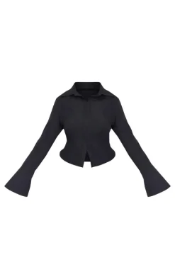 Plus Black Hook And Eye Flare Sleeve Shirt