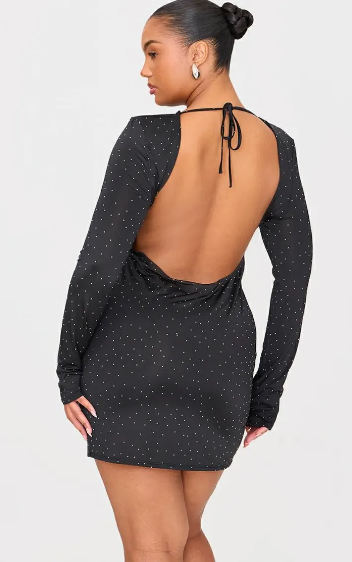 Plus Black Hot Fix Long Sleeve Mini Dress