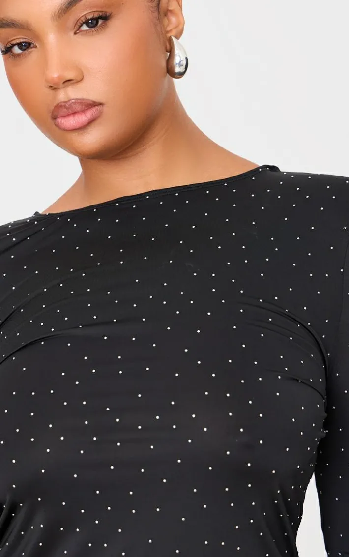Plus Black Hot Fix Long Sleeve Mini Dress