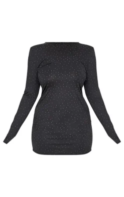Plus Black Hot Fix Long Sleeve Mini Dress