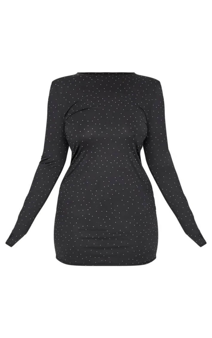 Plus Black Hot Fix Long Sleeve Mini Dress