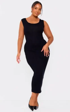 Plus Black Jersey Scoop Neck Midaxi Dress