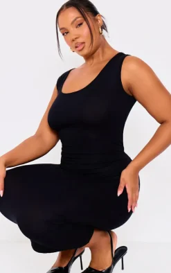 Plus Black Jersey Scoop Neck Midaxi Dress