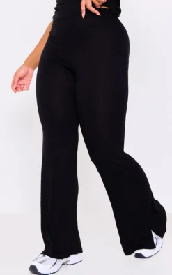 Plus Black Jersey Split Hem Flared Pants