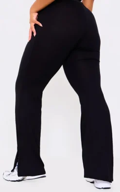 Plus Black Jersey Split Hem Flared Pants
