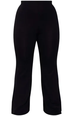 Plus Black Jersey Split Hem Flared Pants