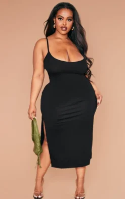 Plus Black Jersey Split Midi Dress