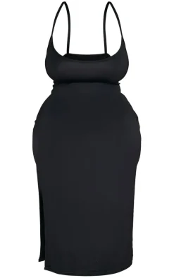 Plus Black Jersey Split Midi Dress