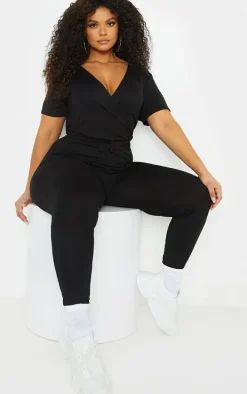 Plus Black Jersey Wrap Jumpsuit