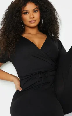Plus Black Jersey Wrap Jumpsuit