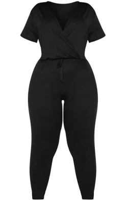 Plus Black Jersey Wrap Jumpsuit