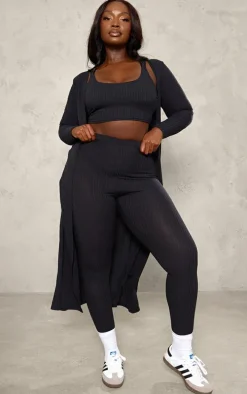 Plus Black Knitted 3 Piece Legging Set