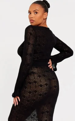 Plus Black Knitted Detail Cropped Sweater