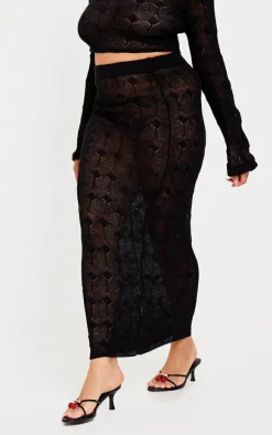 Plus Black Knitted Detail Maxi Skirt