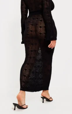 Plus Black Knitted Detail Maxi Skirt