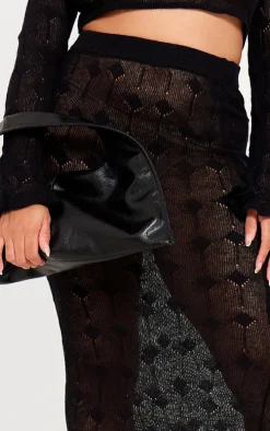 Plus Black Knitted Detail Maxi Skirt