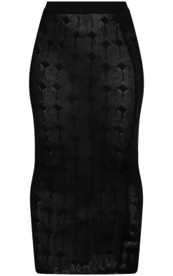 Plus Black Knitted Detail Maxi Skirt