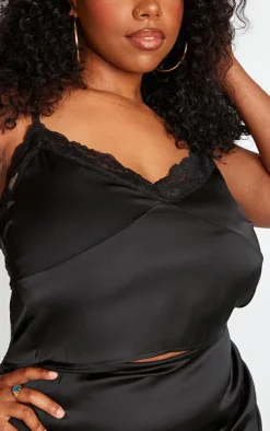 Plus Black Lace Detail Cami Top