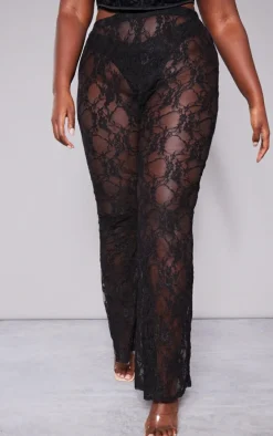 Plus Black Lace Flared Pants