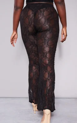 Plus Black Lace Flared Pants