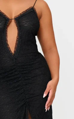 Plus Black Lace Mesh Cut Out Maxi Dress