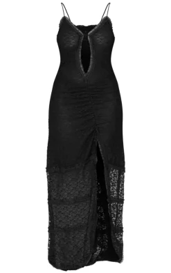 Plus Black Lace Mesh Cut Out Maxi Dress