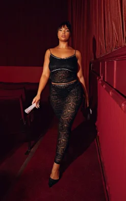 Plus Black Lace Ribbon Trim Maxi Skirt