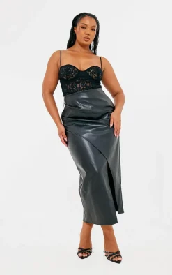 Plus Black Lace Spaghetti Strap Long Corset