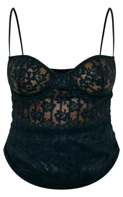 Plus Black Lace Spaghetti Strap Long Corset