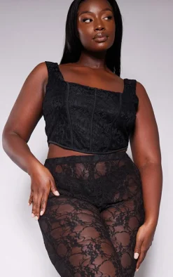 Plus Black Lace Squared Neck Corset Top