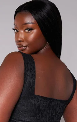 Plus Black Lace Squared Neck Corset Top