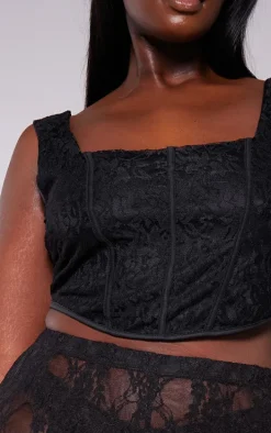 Plus Black Lace Squared Neck Corset Top
