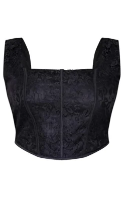 Plus Black Lace Squared Neck Corset Top