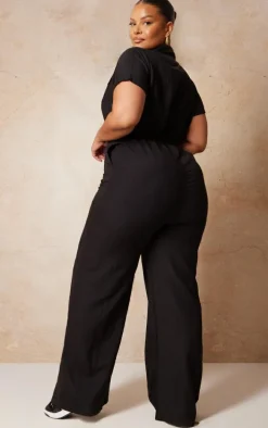 Plus Black Lightweight Belted Utility Jumpsuit