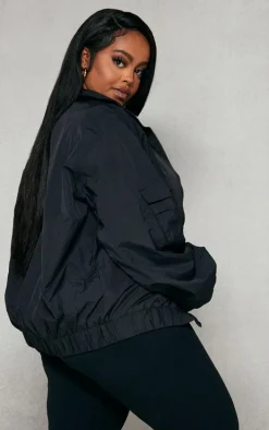 Plus Black Lightweight Textured Shell Bomber Jacket