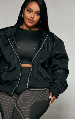 Plus Black Lightweight Textured Shell Bomber Jacket