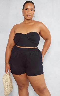 Plus Black Linen Look Bandeau Top