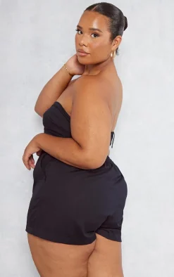 Plus Black Linen Look Bandeau Top
