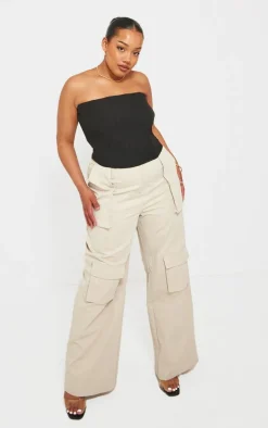 Plus Black Linen Look Boned Corset