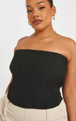 Plus Black Linen Look Boned Corset