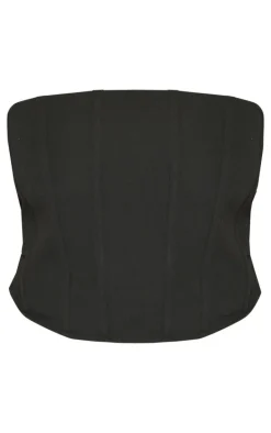 Plus Black Linen Look Boned Corset