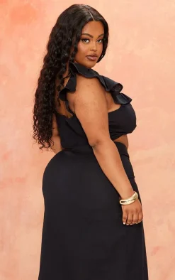 Plus Black Linen Look Puff Sleeve Crop Top