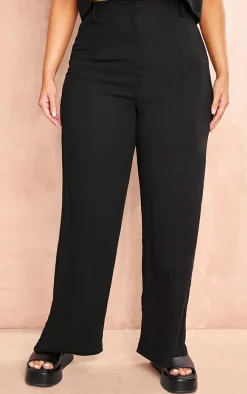 Plus Black Linen Look Wide Leg Pant