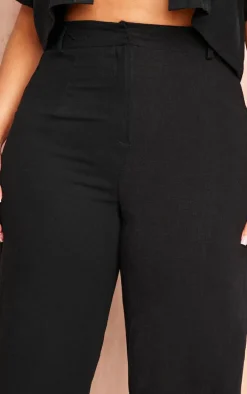 Plus Black Linen Look Wide Leg Pant